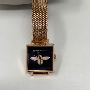 Olivia Burton Square Dial 3D Bee Watch Rose Gold